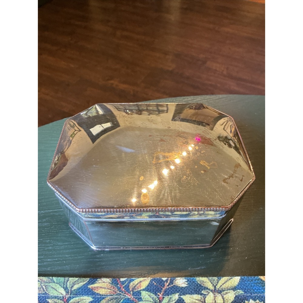 Vintage Silver Over Copper Octagonal Trinket Box Hinged Biscuit Jewelry Case